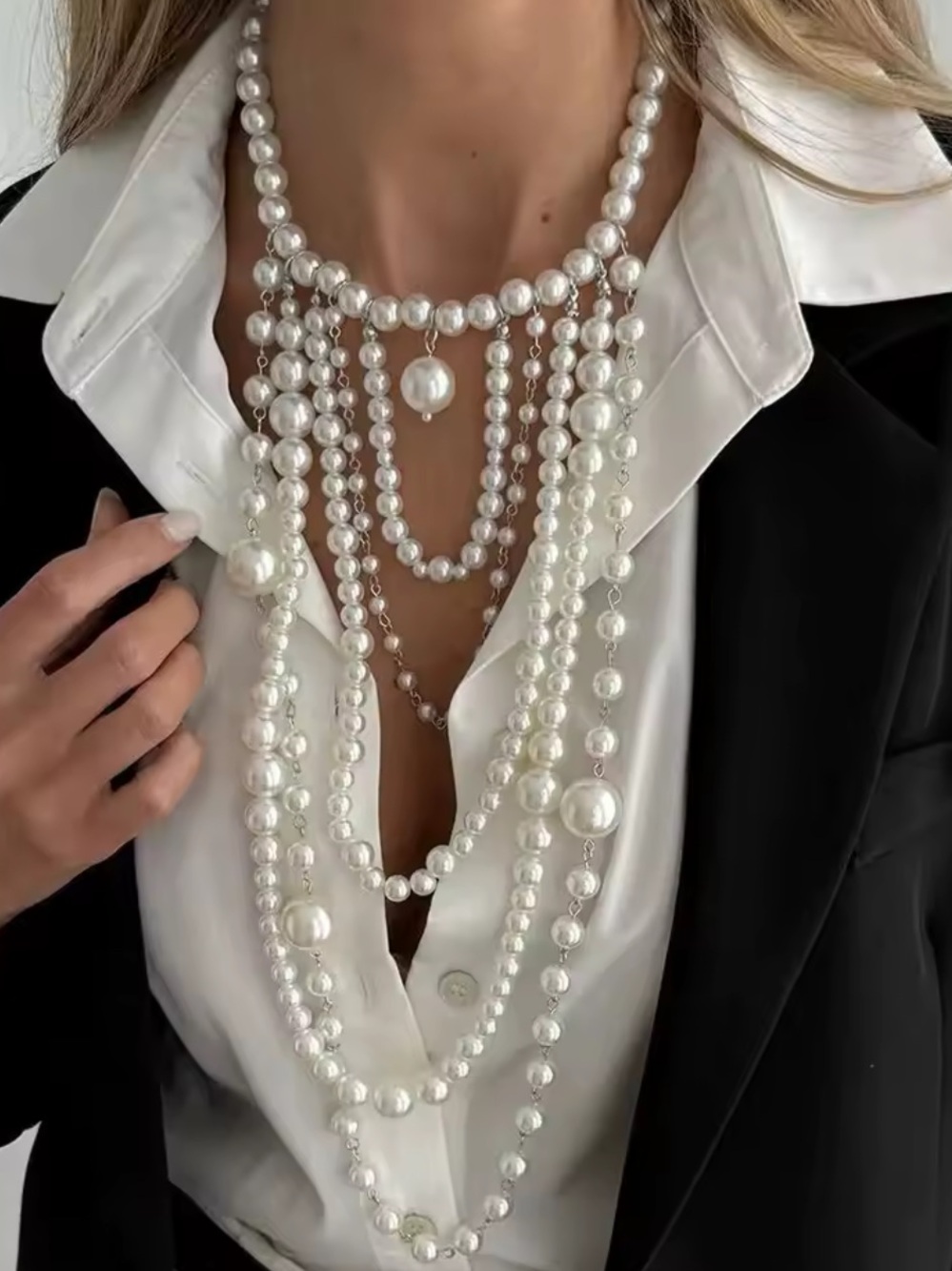 Target White Layered Pearl Fringe Statement Necklace